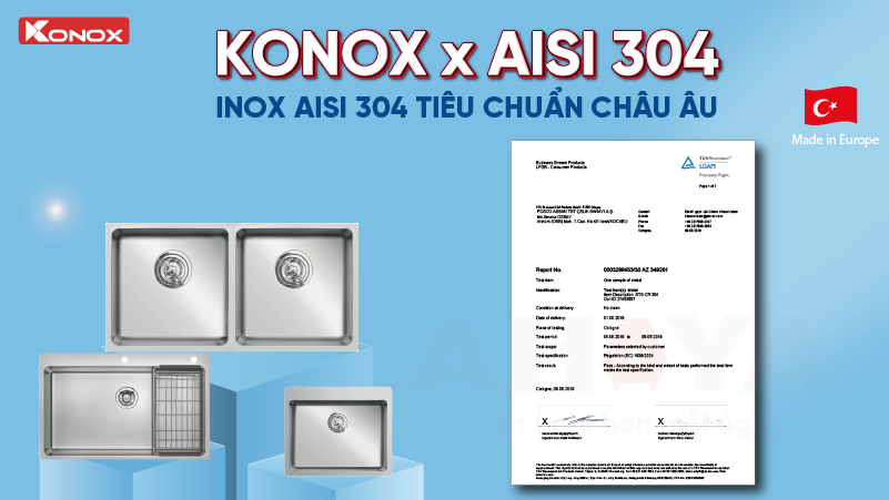 AISI 304, Tiêu chuẩn chứng nhận của viện sắt thép Hoa Kỳ về sản phẩm Konox