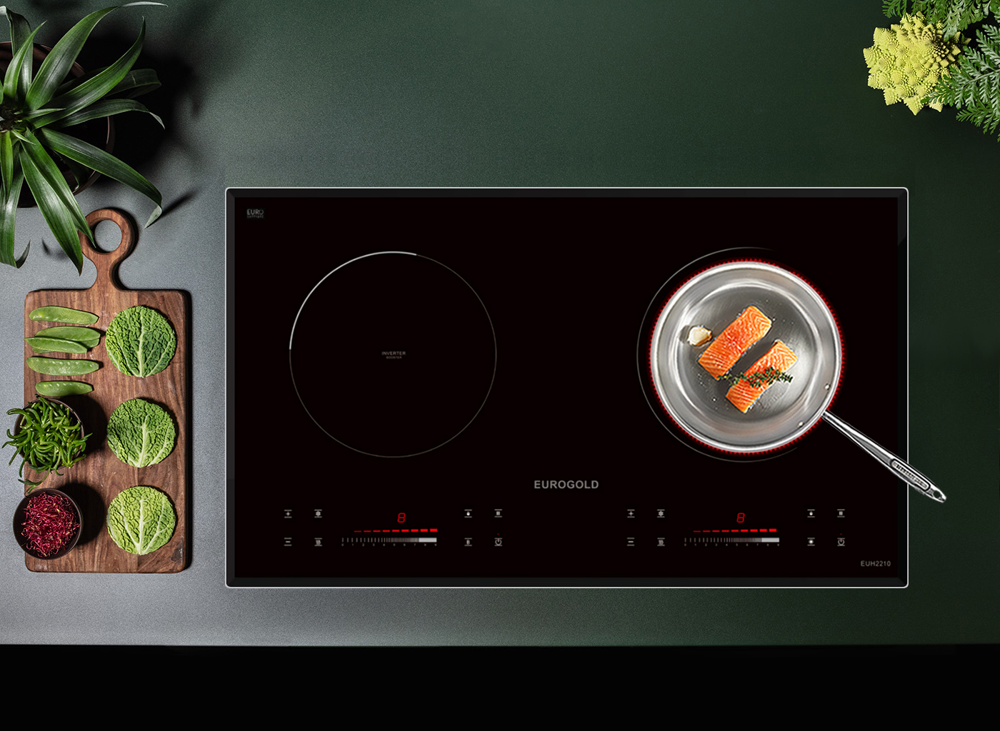 Bếp điện từ Eurogold EUH2210 một bên dùng từ, một bên dùng hồng ngoại