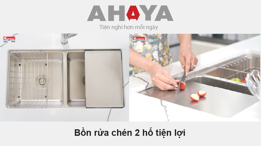 Bồn rửa chén 2 ngăn Konox KN8646DU Dekor với 2 ngăn tách biệt, hỗ trợ làm nhiều việc cùng lúc