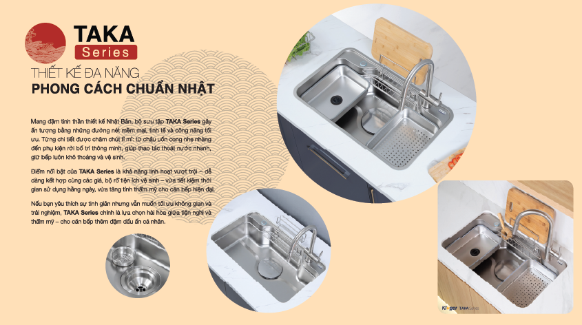 Bồn rửa chén Kluger phong cách Nhật thiết kế đa công năng