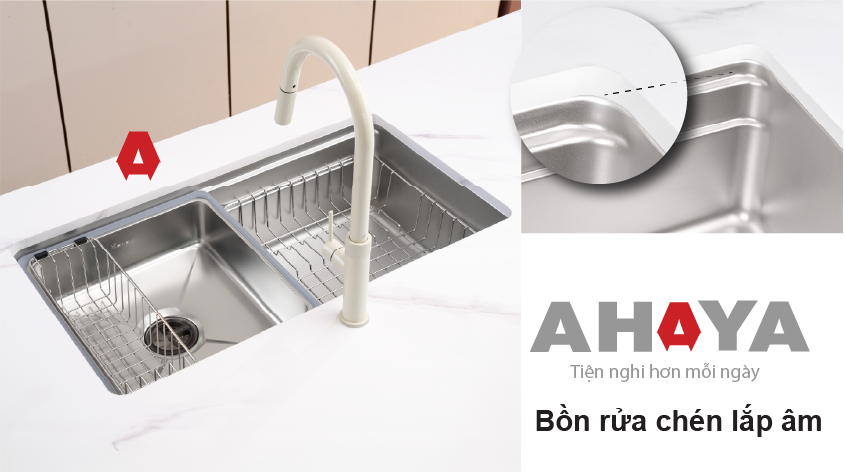 Bồn rửa chén lắp âm bàn đá, mang đến sự thẩm mỹ và không gian rộng rãi cho căn bếp