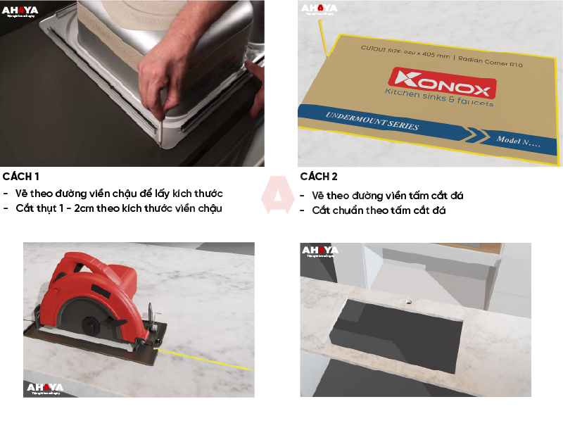 Đo và cắt đá theo thông số lắp đặt bồn rửa chén