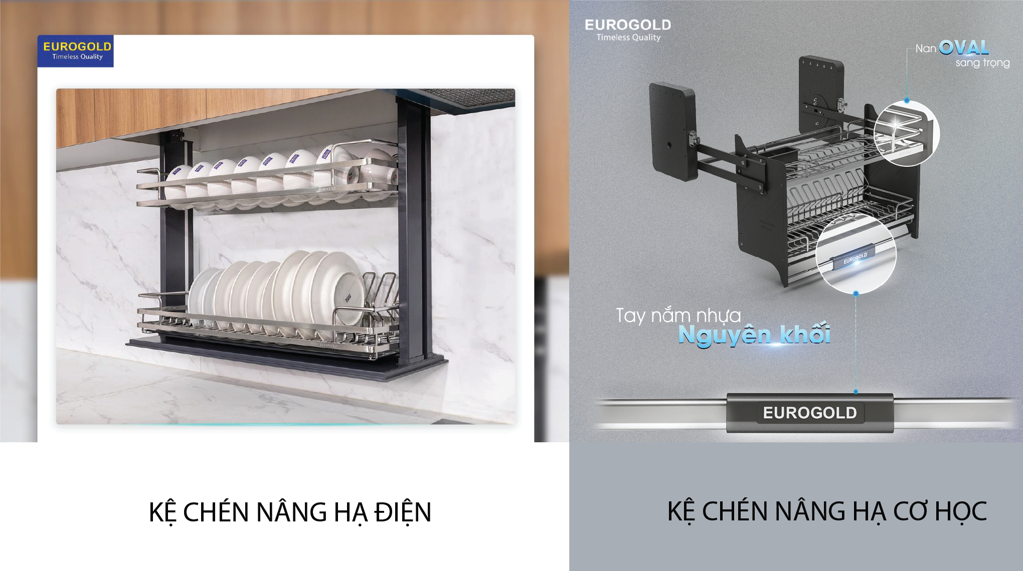 Kệ chén nâng hạ Eurogold điện và cơ học