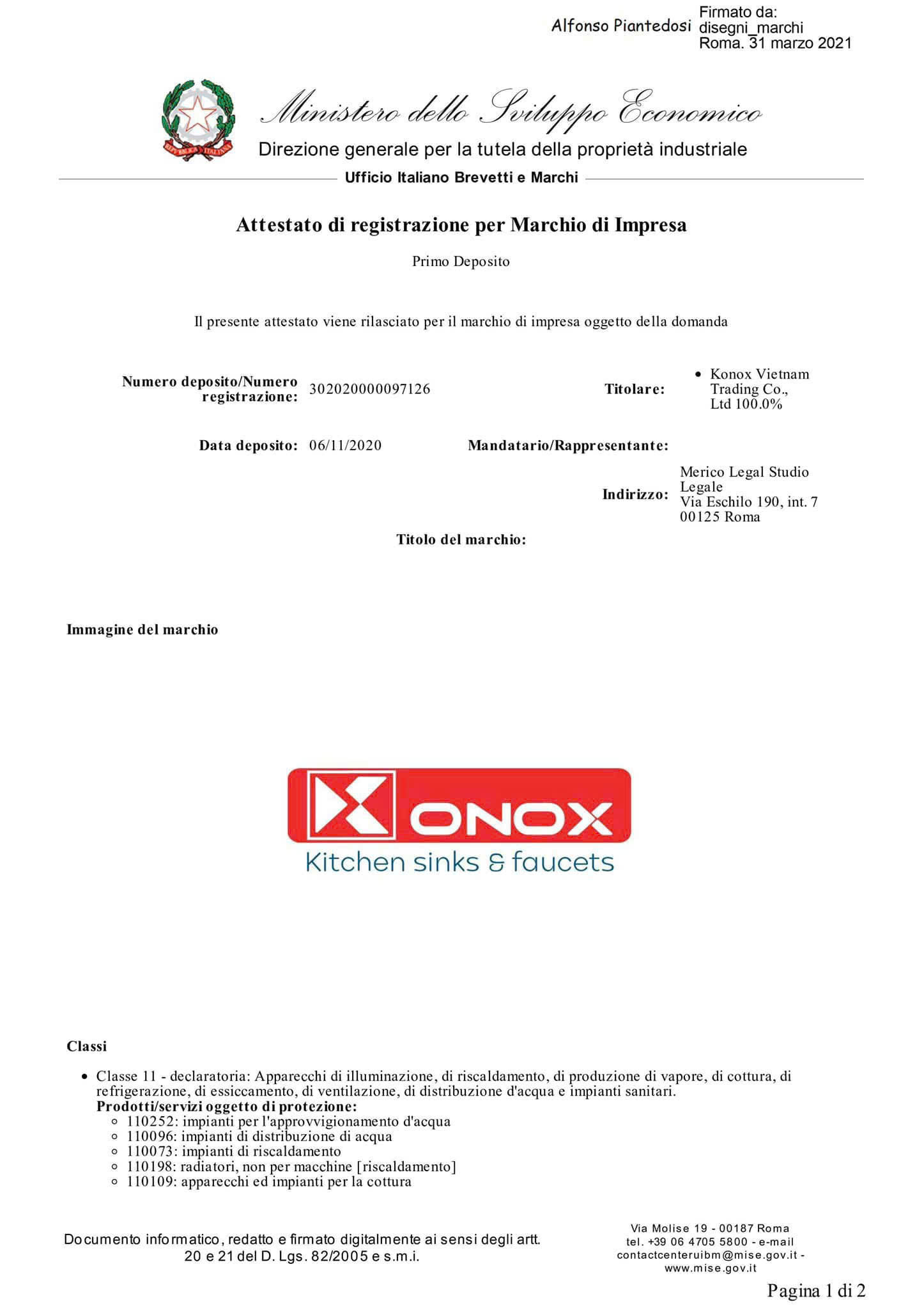 Konox - thương hiệu được đăng ký và bảo hộ tại Ý (EU) từ năm 2020, với lĩnh vực chuyên biệt về thiết bị nước và nhà bếp, bao gồm chậu rửa chén và vòi rửa bát.