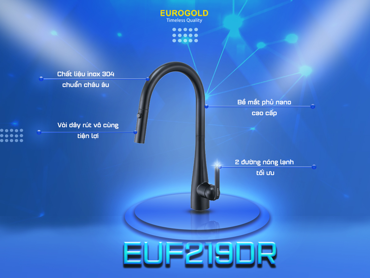 Vòi rửa chén Eurogold Euf219DR dây rút