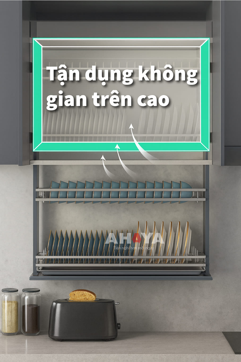 Kệ chén nâng hạ điện Eurogold ESL9890 900mm dẹt - tận dụng không gian