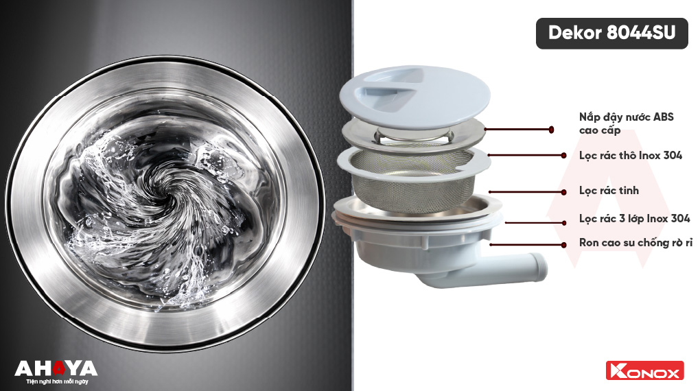 Bồn rửa chén Konox Dekor 8044SU - Bát rác