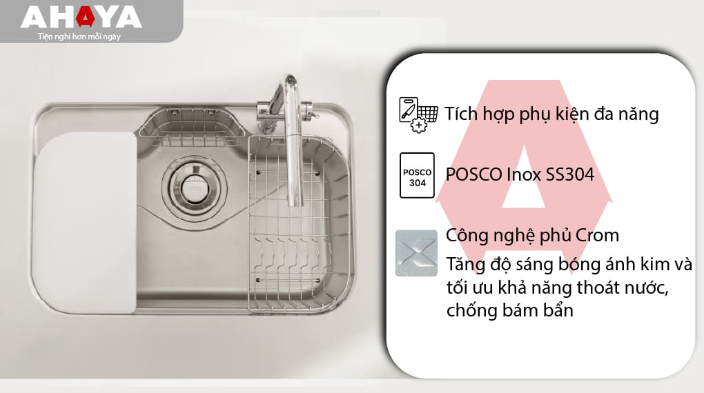 Bồn rửa chén Konox Tari 7851SM 1 ngăn 780mm 1.2 POSCO 304