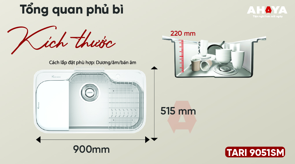 Bồn rửa chén Konox Tari 9051SM 1 ngăn 900mm 1.2 POSCO 304