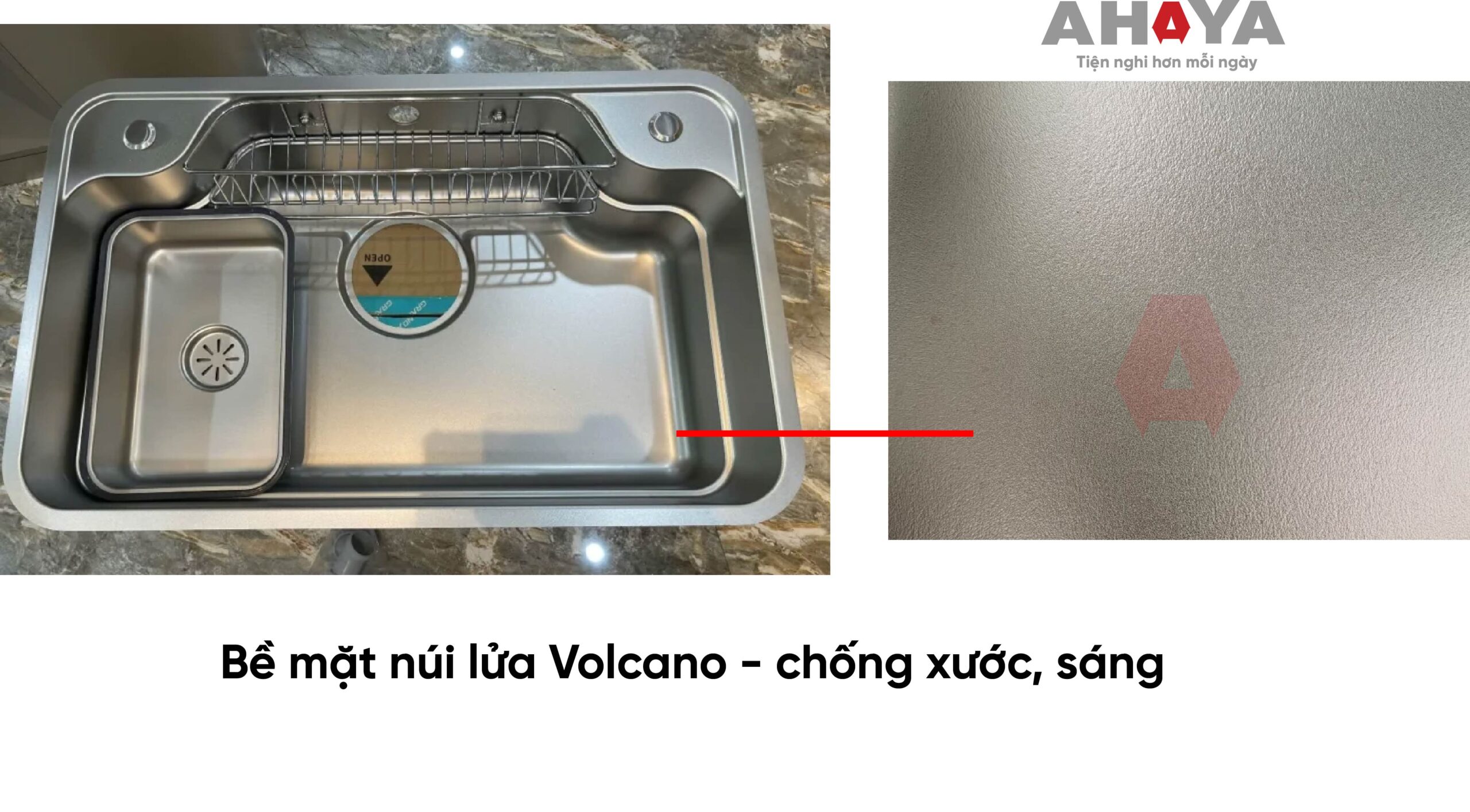 Bề mặt bồn rửa chén chống xước bề mặt núi lửa