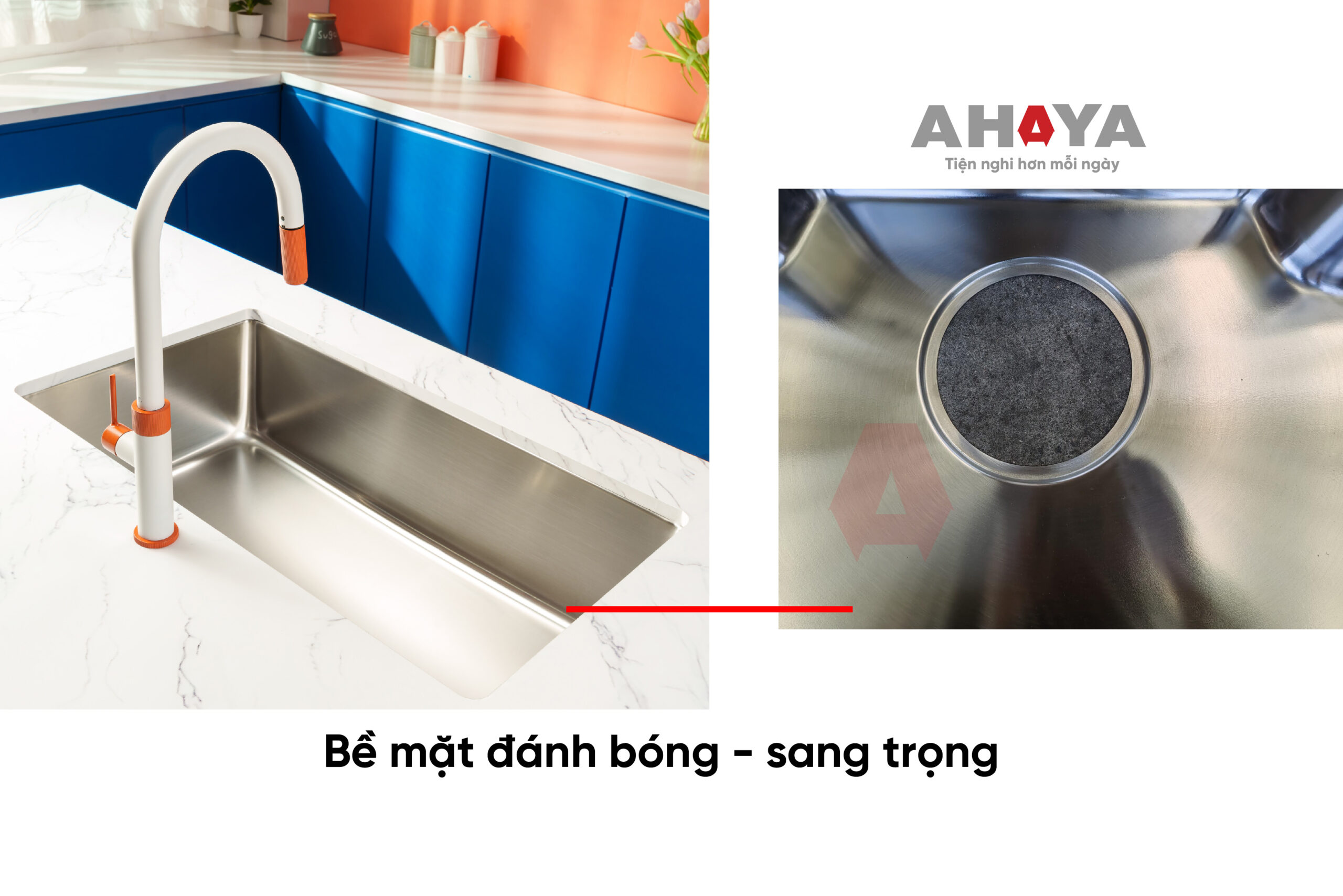 Bề mặt bồn rửa chén inox đánh bóng