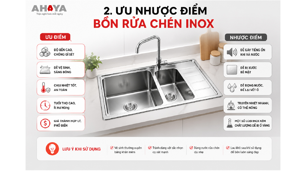 Ưu nhược điểm bồn rửa chén inox