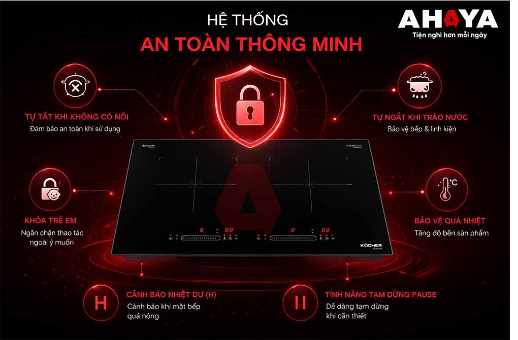 Bếp từ đôi âm Kocher DI-688SE -Công nghệ an toàn