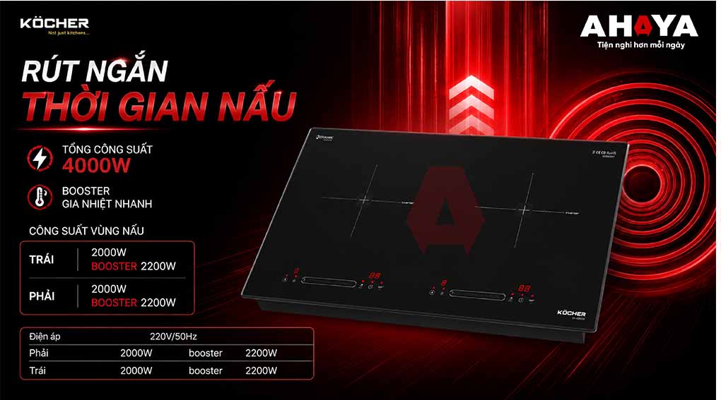 Bếp từ đôi âm Kocher DI-688SE - công suất