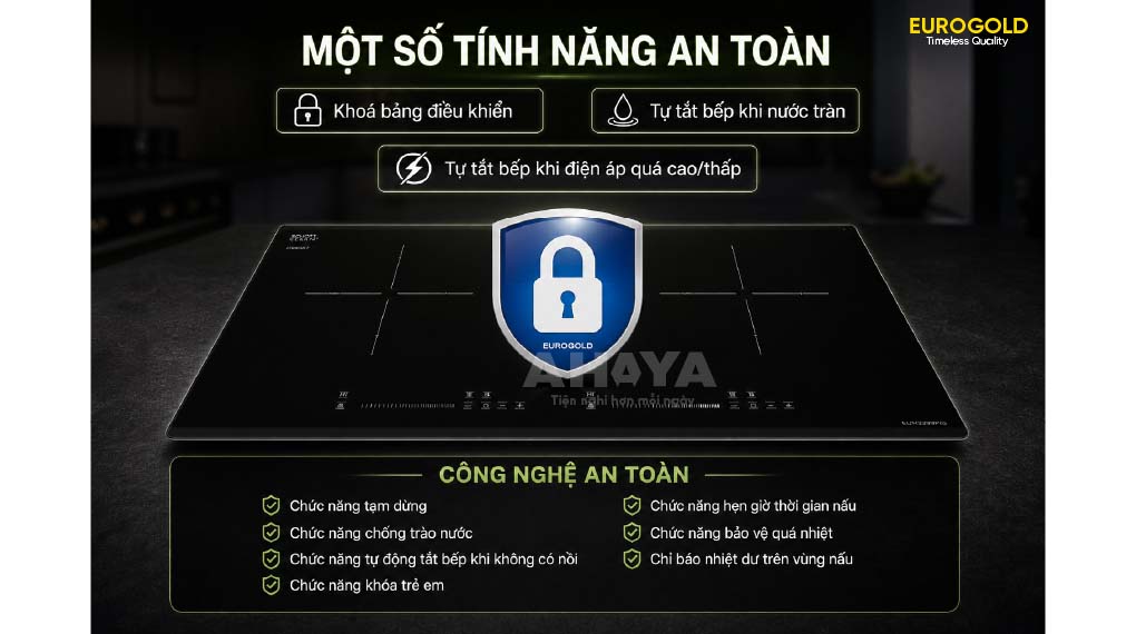 Bếp từ đôi lắp âm Eurogold EUH3399PRO - công nghệ an toàn