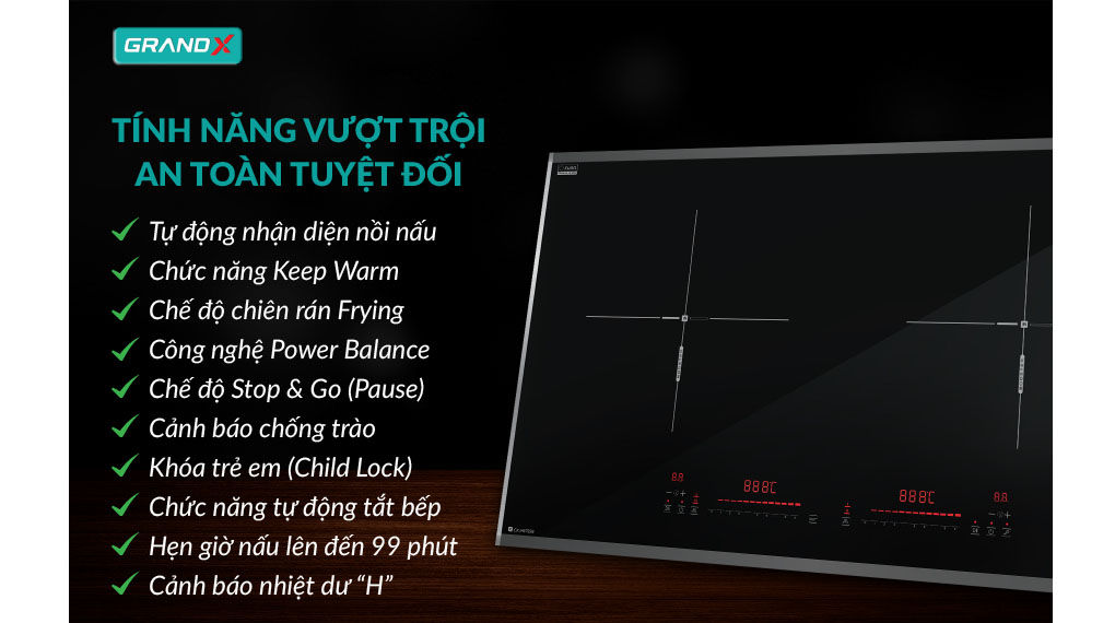 Bếp từ đôi lắp âm GrandX GX IH682SE - tính năng an toàn