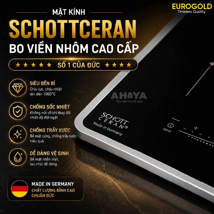 Bếp từ Eurogold EUH8989Pro 3700W - mặt kính và bo viền nhôm