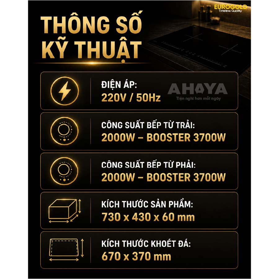 Bếp từ Eurogold EUH8989Pro 3700W - thông số kỹ thuật