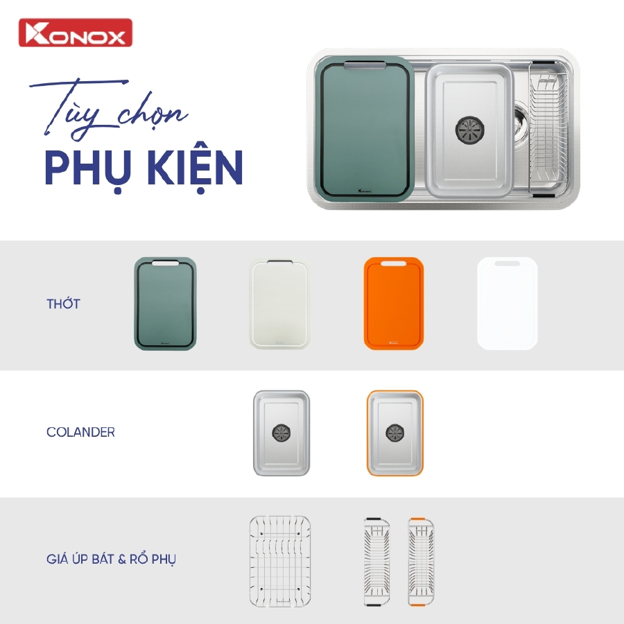 Bồn rửa chén Konox Tari Smart 8047PP - phụ kiện PP